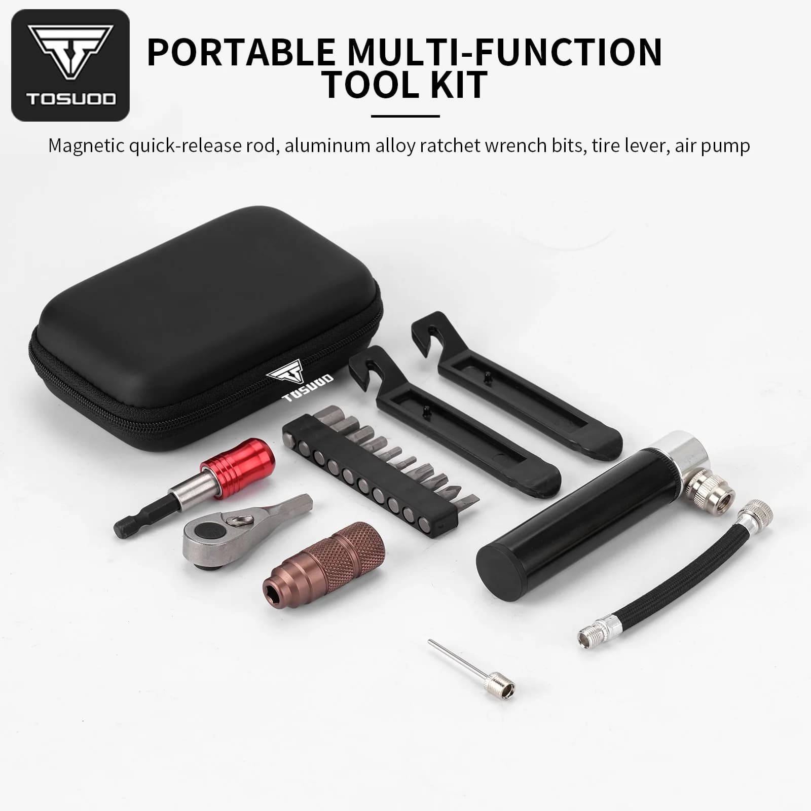 Kit di Riparazione Biciclette TOSUOD, Attrezzatura Portatile per Ciclismo All'aperto, Strumenti Multifunzionali per Riparazione Bici, Accessori con Pompa