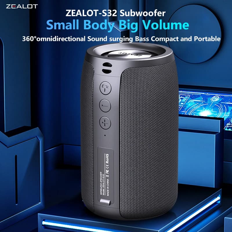 Altoparlante wireless Zealot-S32 Altoparlante subwoofer portatile da esterno, IPX 6 impermeabile, doppio accoppiamento, batteria da 1800 mAh