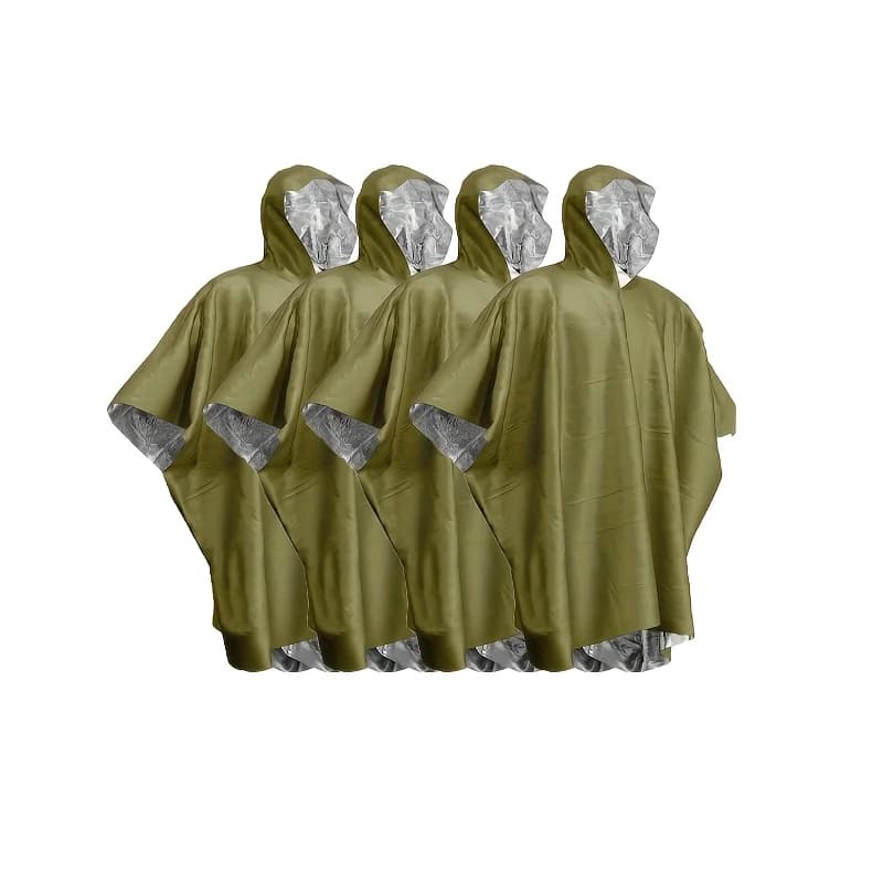 Poncho termico antipioggia per sopravvivenza di emergenza Coperta spaziale impermeabile riflettente termica per escursioni in campeggio - Impermeabile caldo portatile