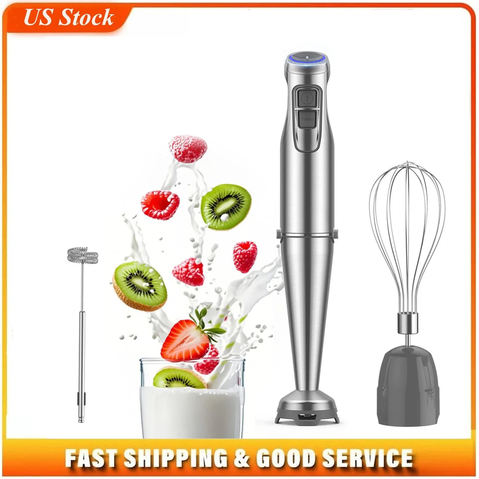 Frullatore a immersione da 1100W, Frullatore a immersione in acciaio inossidabile con 12 velocità e modalità Turbo, Frullatore portatile 5 in 1 con bicchiere da miscelazione da 600ml con coperchio, Tritatutto da 500ml, Frusta, Montalatte, Senza BPA