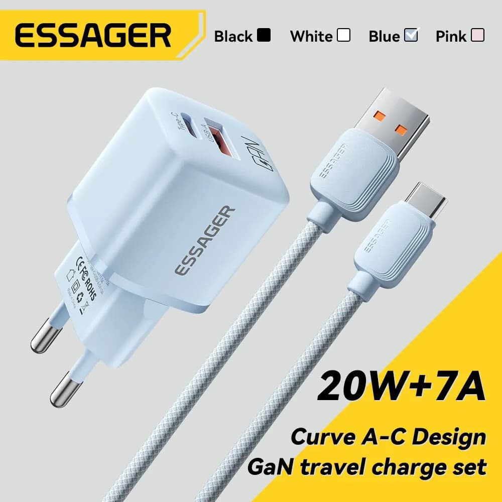 Essager 20W GaN USB Type C Charger PD Fast Charging Phone QC 3.0 Quick Charger for iPhone 14 13 12 11 Pro Max Mini iPad Charging