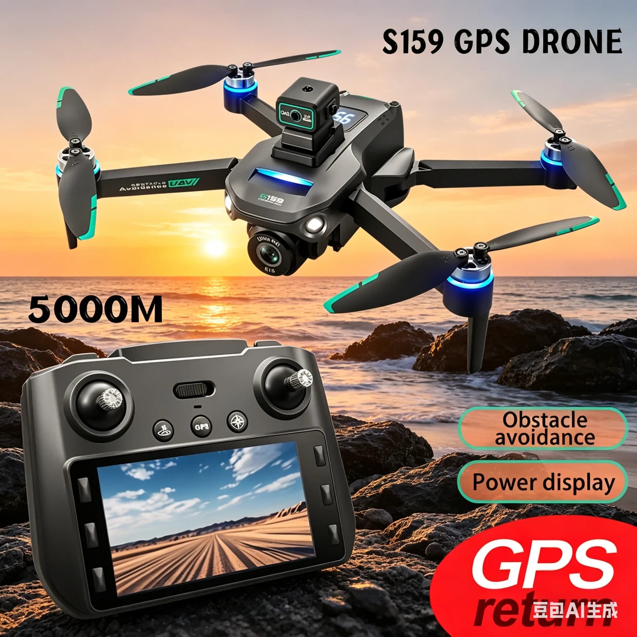 Drone GPS S159 4K Professionale con Doppia Fotocamera, Motore Brushless, Evitamento Ostacoli, Controllo su Schermo, WiFi FPV, Rotazione 360° ° Giocattoli Quadricottero RC Flip