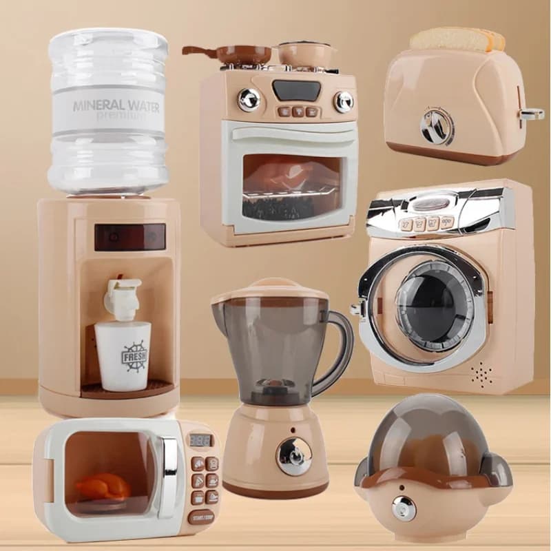 Set di Elettrodomestici Giocattolo per Bambini con Forno a Microonde, Macchina per il Caffè, Frullatore, Tostapane e Lavatrice, Gioco Educativo