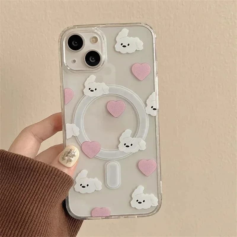 Cover for iPhone with Kawaii Shaped Heart Kit for Wireless Magnetic Charging Compatible with iPhone 17 AIR 16 And 15 14 13 11 PRO MAX PLUS MINI