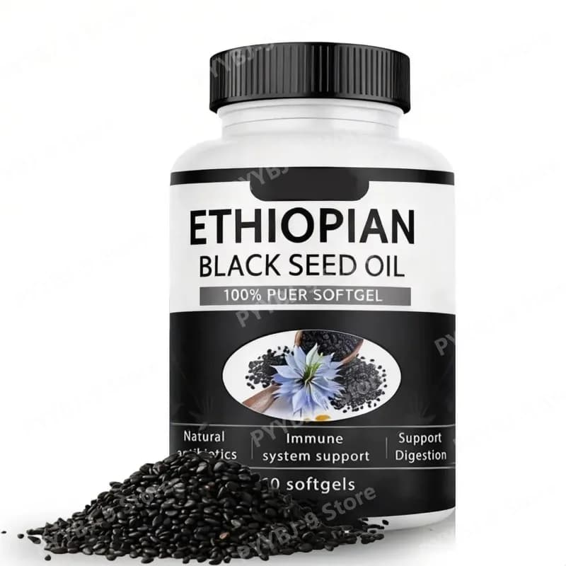 Olio di semi neri etiopi 100% puro in capsule morbide da 800 mg, senza glutine, non OGM, supporto quotidiano per la salute, integratore alimentare, 60 capsule.