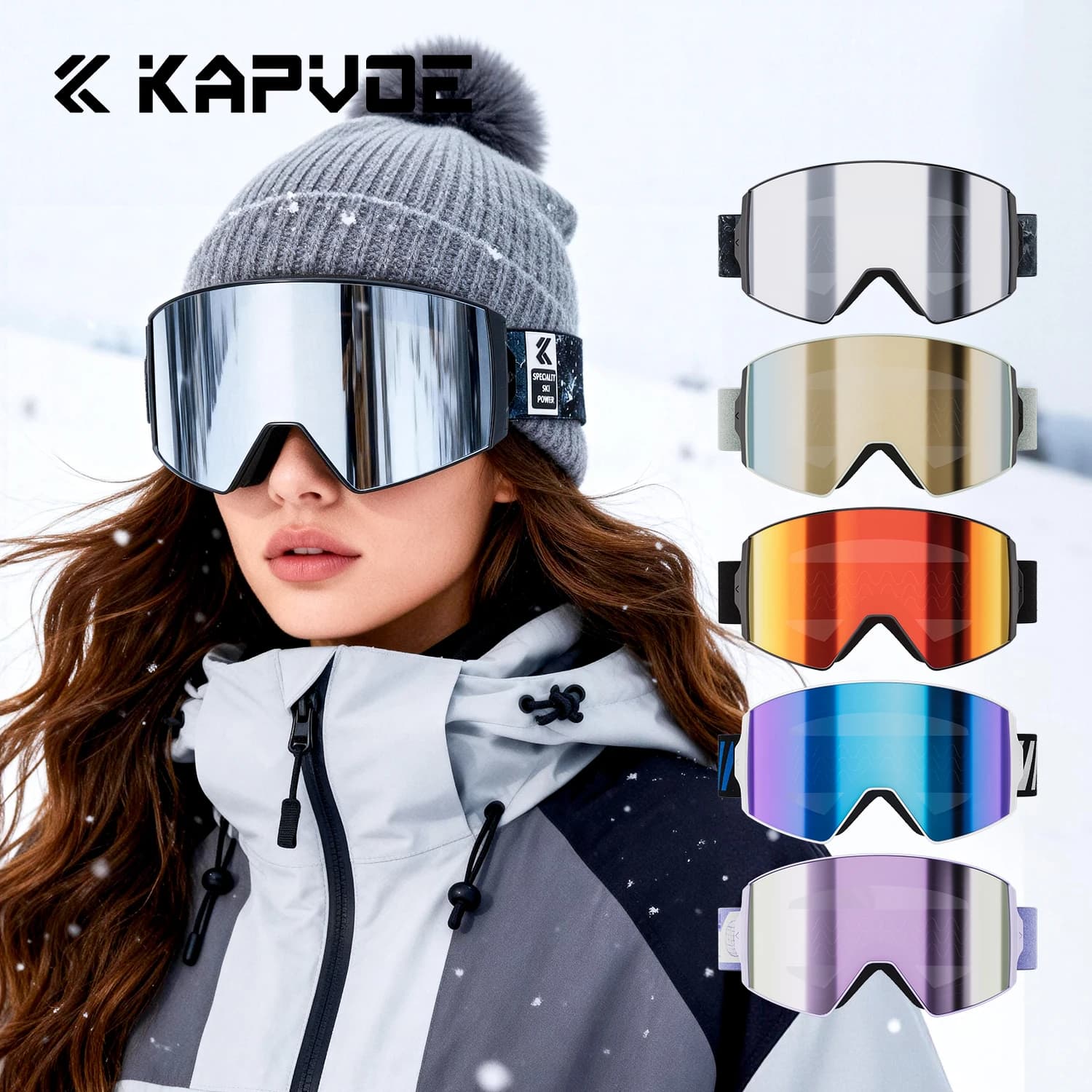 Occhiali da Sci KAPVOE a Doppio Strato Antiappannamento, Occhiali da Snowboard Invernali Antivento Antiriflesso, Occhiali per Sport sulla Neve con Protezione UV400
