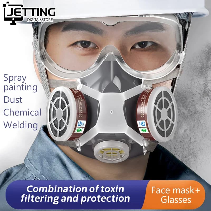 Set di respiratori per maschera antigas per pittura Doppi filtri al carbone Spray Industria chimica Pesticidi Occhiali antiappannamento Maschere protettive