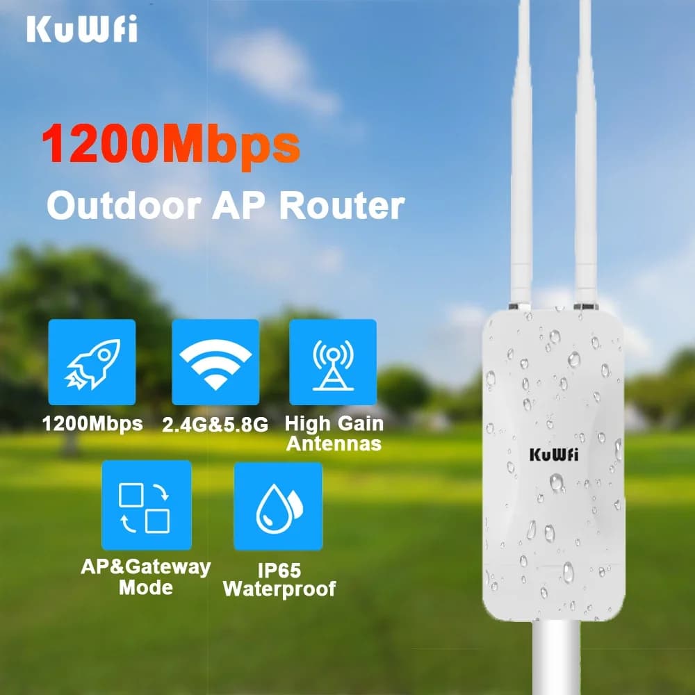 Router AP esterno KuWFi 1200Mbps Punto di accesso Wi-Fi wireless dual band con supporto antenna esterna ad alto guadagno Ripetitore POE 24V