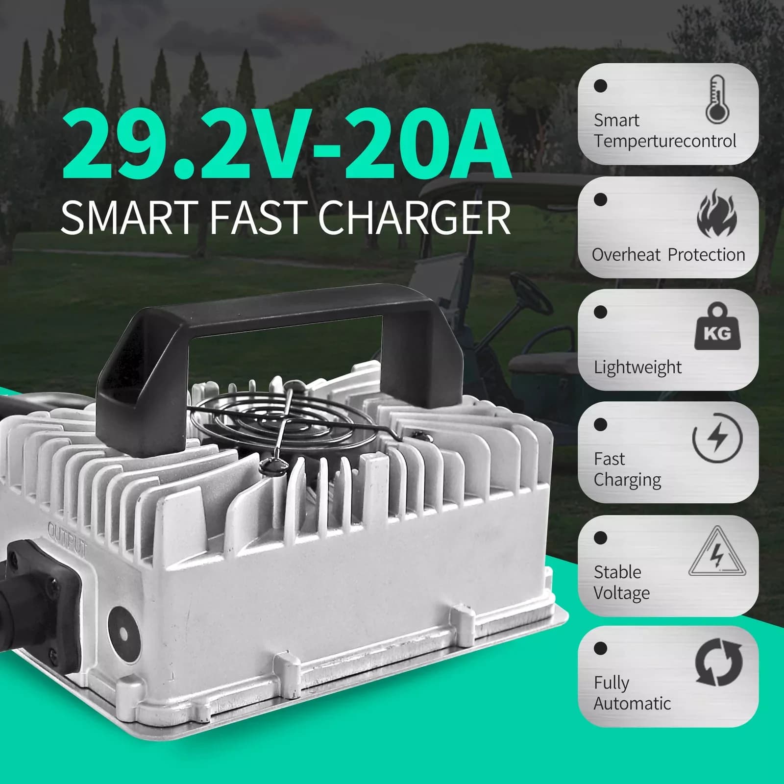 Forklift Charger (29.4V) 24V 20A, Intelligent Lithium Charger for Golf Cart with Spina SB50