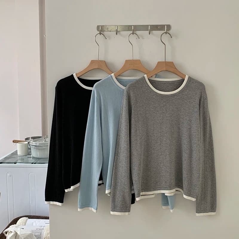 100% cotton long sleeve t-shirt, with round neckline and contrasting colors, strong sizes, on balance, luxury brands, high quality