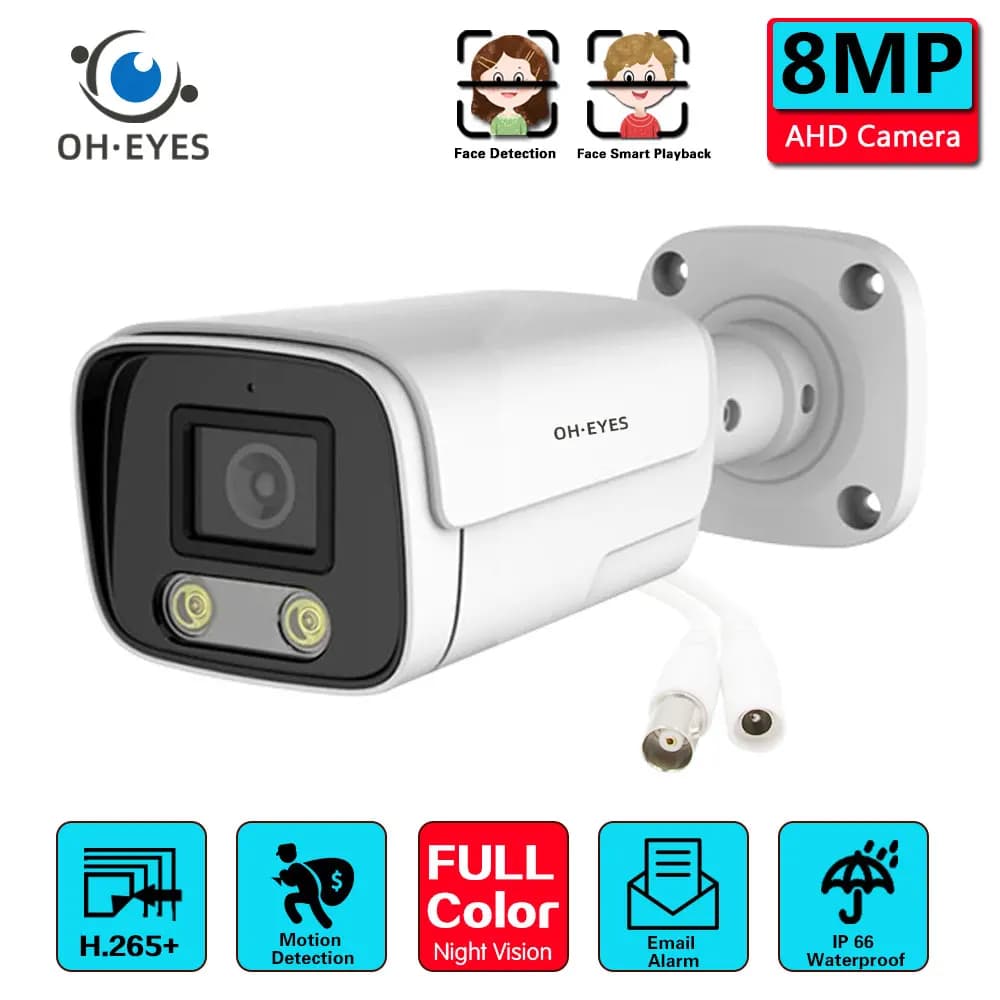 Telecamera Bullet CCTV 4K AHD con Rilevamento Facciale XMEYE, Telecamera di Sicurezza Analogica 5MP per Esterni con Visione Notturna a Colori