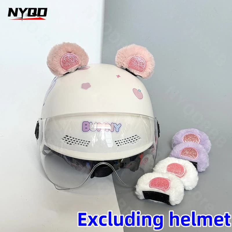 Electric Bike Helmet Decoration Bambola Cloth Earrings Accessories with sequins Motorcyclist helmet Cat ears in plush Fast detachable sticker