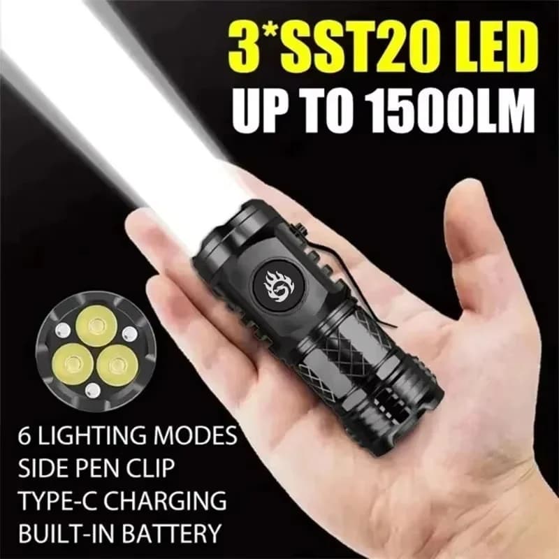 Mini LED flashlight super bright type C portable rechargeable home camping flashlight waterproof with CLIP CAP