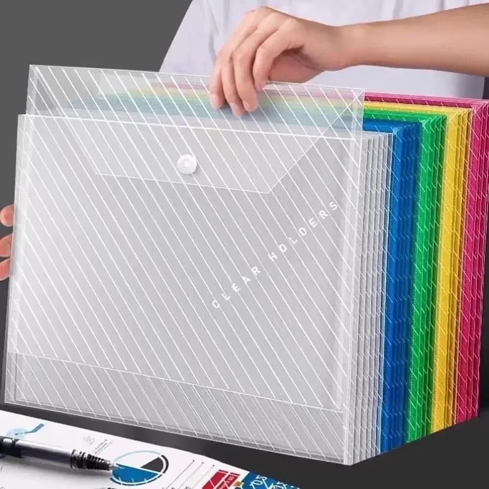 Cartelle di file in plastica formato A4 da 10 pezzi con elementi di fissaggio Buste trasparenti per documenti per ufficio scolastico per organizzare documenti