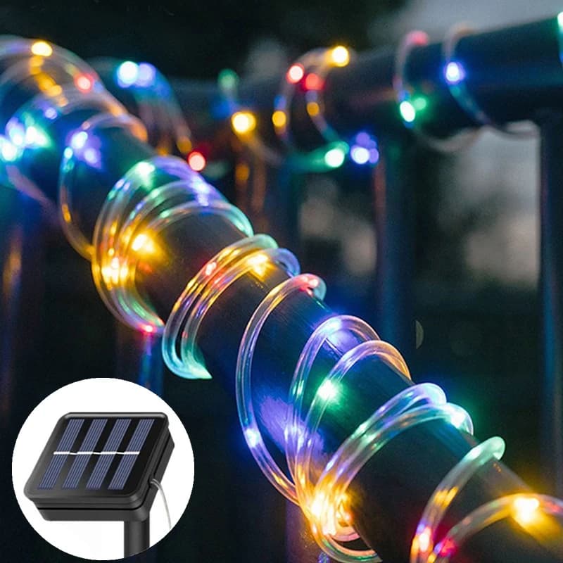 Luci a corda a LED solari Stringa di luce a tubo fata Impermeabile per esterni 8 modalità 5M/10M/20M Luce per la decorazione di nozze di Natale del giardino domestico