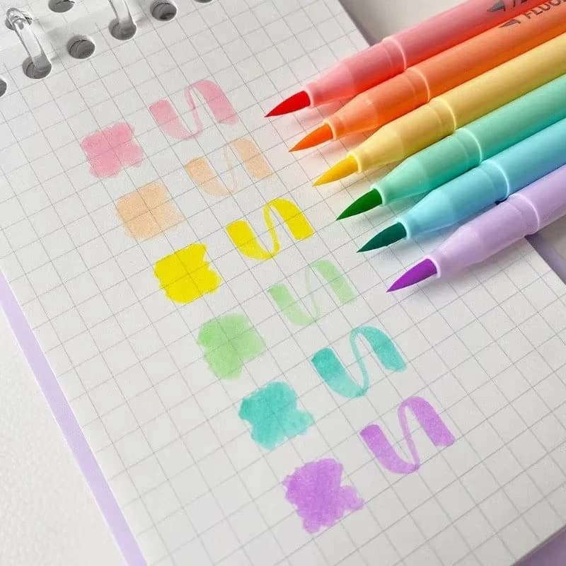 6 colors Soft Brush Fluorescence Pen Set Pastel Markers Brush Set Art Color Highlighter Calligraphy pens Stationery Supplies