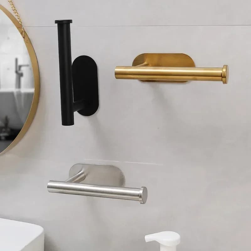 Porta carta igienica autoadesivo Supporto da parete in acciaio inossidabile dorato Senza punzonatura Dispenser per rotoli di asciugamani in tessuto Ganci per carta da bagno