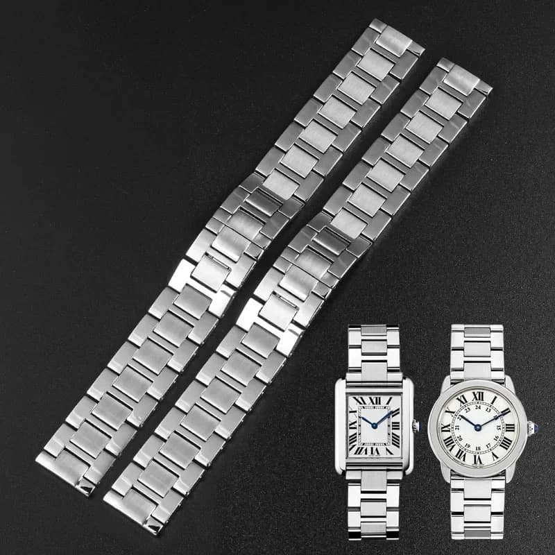 For Cartier Tank Solo Ronde Series stainless steel watch chain W5200014 men strap with flat interface 16mm 17mm 20mm 23mm