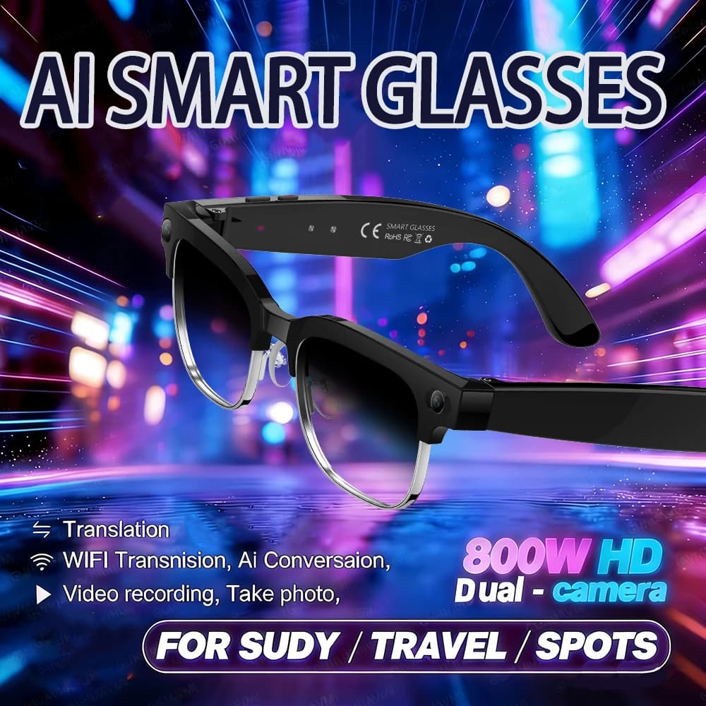 New Smart Glasses At 2026 with 800W Camera, HD Video Recording Anti-Vibration, Translation, Vocal Assistant, Music and BT Calls