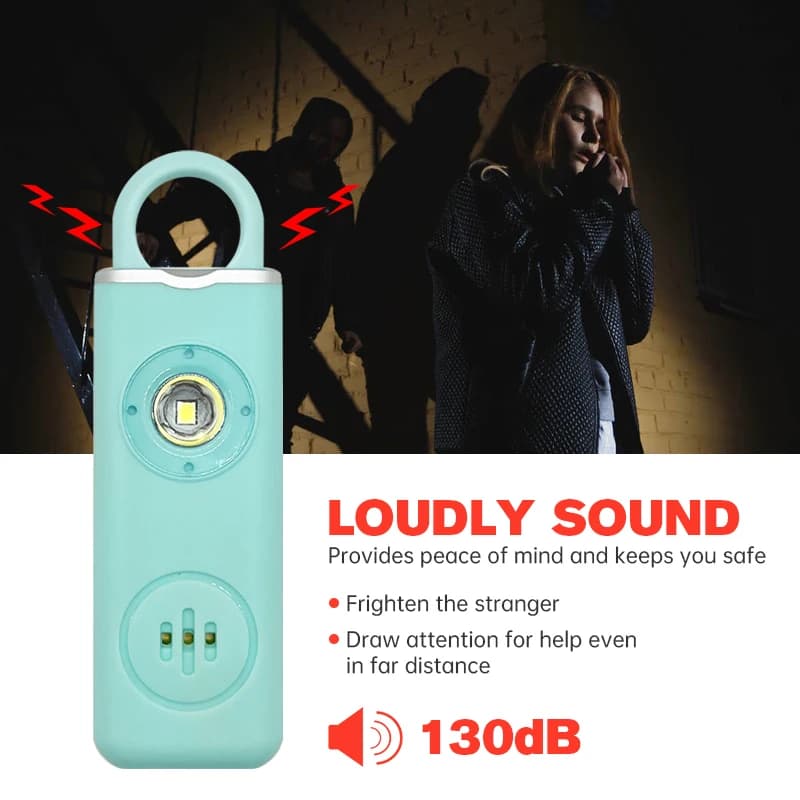 HOMEFISH Allarme Personale di Sicurezza per Donne, Sirena 130dB con Luce Stroboscopica e Portachiavi, 3 Colori Vivaci AF2004, Antiaggressione, Chiamata per Aiuto