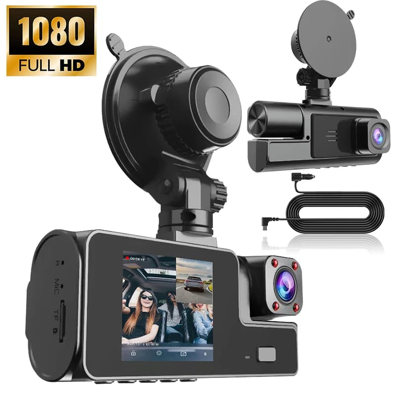 Dash Cam to 2 cameras with IR night vision, loop recording and 1080P IPS screen, DVR recorder, VCR, DVR for vehicles