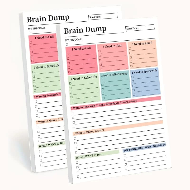 50-Page(25-Sheet) Brain Dump Notebook, Tear Away To-Do Planner, A5 Daily Planning Manual, Minimalist High-Performance Organizer