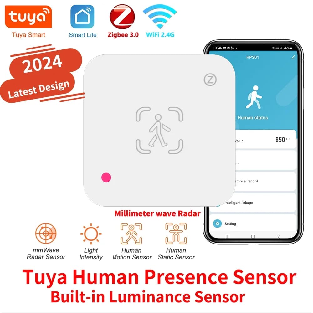 Tuya Zigbee WiFi Sensore di presenza umana Rilevatore radar MmWave con sensore di luminanza per la casa intelligente Vita intelligente sostituire il sensore PIR