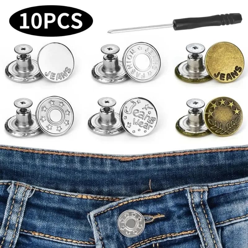 10 Pieces / Packing 17mm Adjustable Buttons Without Nails to Enlarge the Life of Jeans, Stackable Buckles for Clothing with Cacciavite Included