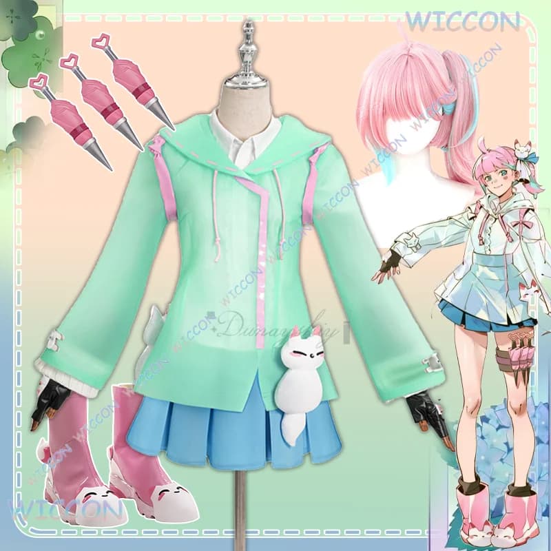 Amanda/Kiriko Dancing Leggermente In The Rain Costume Cosplay Gioco OW2 Impermeabile Scarpe Gonna Parrucca Accessori Set Completo Halloween Carni