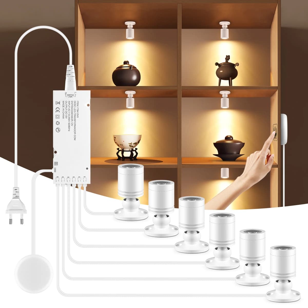 Vetrina per gioielli per vino Kit di illuminazione a LED 12V 3W Faretto a LED Custodie per esposizioni Lampada da banco Sensore tattile dimmerabile