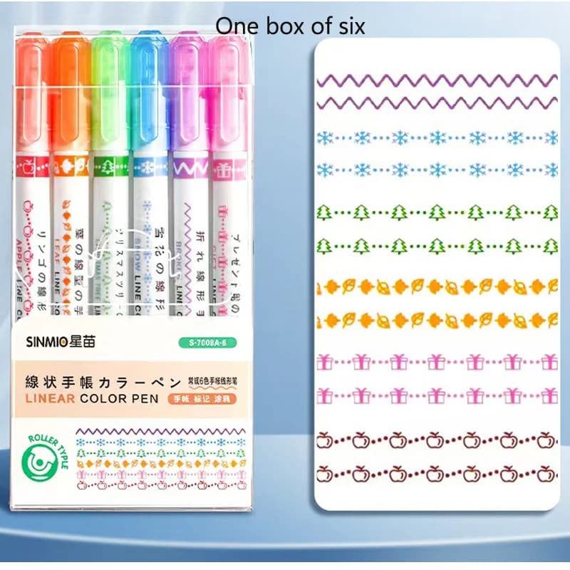 Un simpatico set regalo di cancelleria con 6 penne curve a forma di fiore/3 pezzi, penne per contorni e giornali copiati a mano