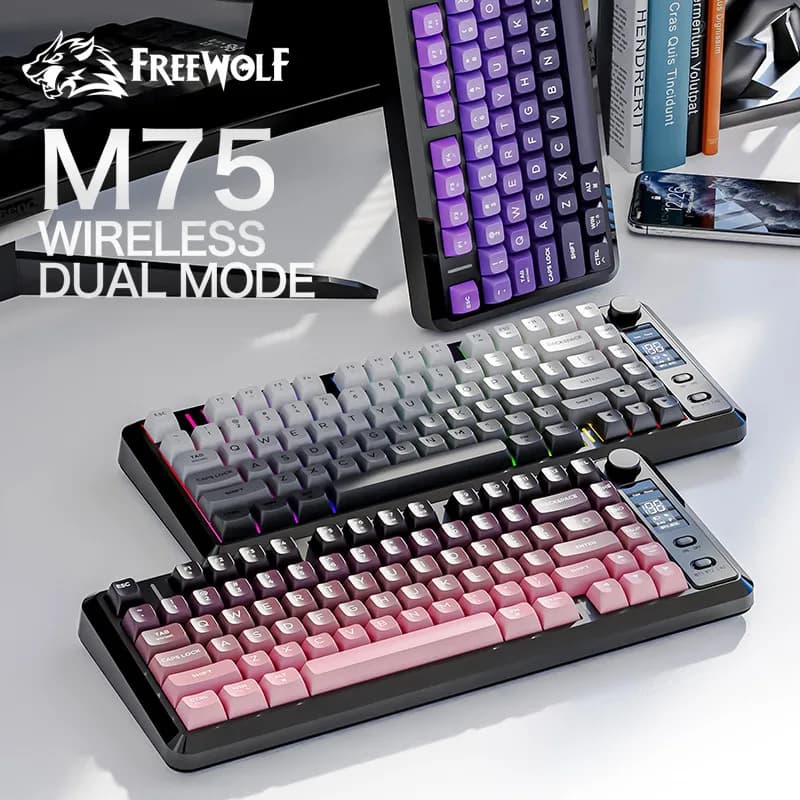 FREE WOLF M75 Tastiera da gioco wireless compatta a 82 tasti - Modalità doppia (Bluetooth/2.4G) Display OLED retroilluminato RGB Batteria di grandi dimensioni