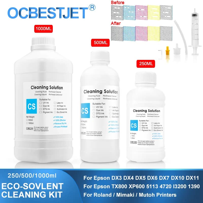 Eco-Solvent Ink Cleaning Solution For Epson/Roland/Mimaki/Mutoh 1390 L800 L1800 DX5 DX7 TX800 XP600 5113 4720 I3200 Printhead