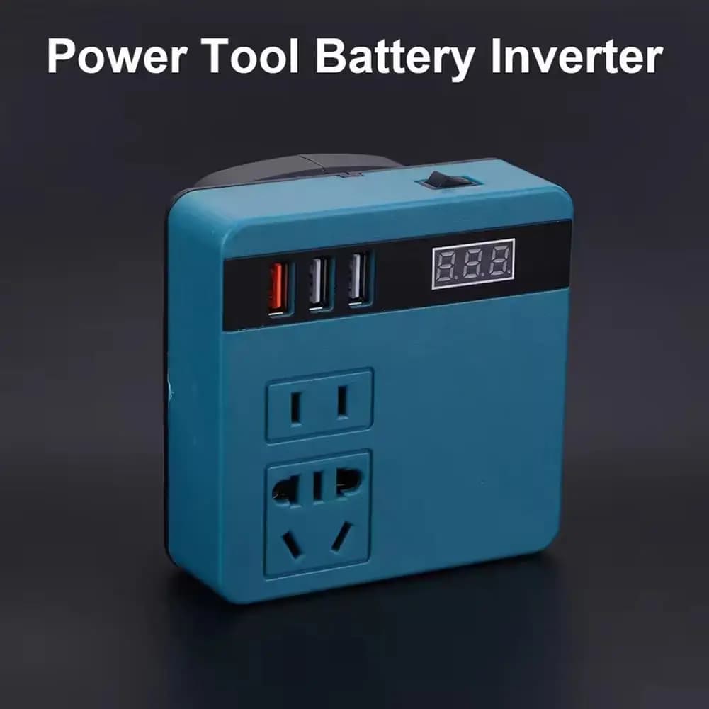 Inverter con Batteria al Litio da 120W, Power Bank da 18V/21V a 220V, Trasformatore Intelligente Multifunzione per Uso Domestico e Lavoro all'Aperto