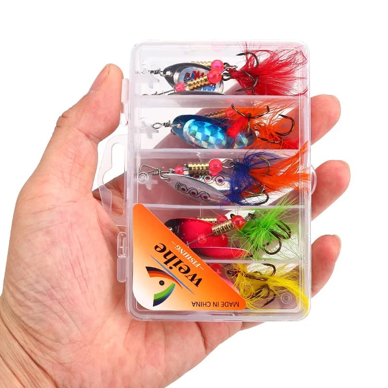 WEIHE Set di 10 esche a cucchiaio con piume, Stile A 32 - 36, Attrezzatura da pesca