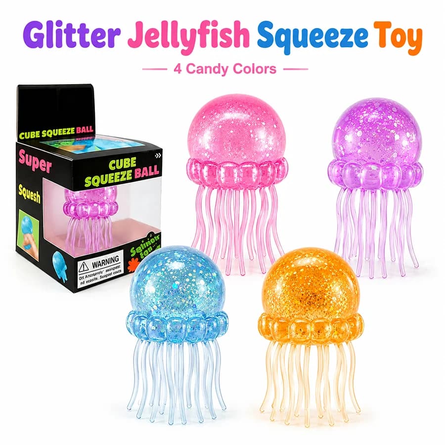 NEEDOH Glitter Jellyfish Squishy Toy Stress Relief Fidget Sensory Toy Soft Squeeze Toy for Kids Adults Party Favor Gift