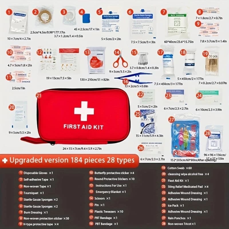 Kit di pronto soccorso multifunzionale con forniture all'interno del Kit di pronto soccorso compatto da viaggio per casa, scuola, attività all'aperto, escursionismo, auto