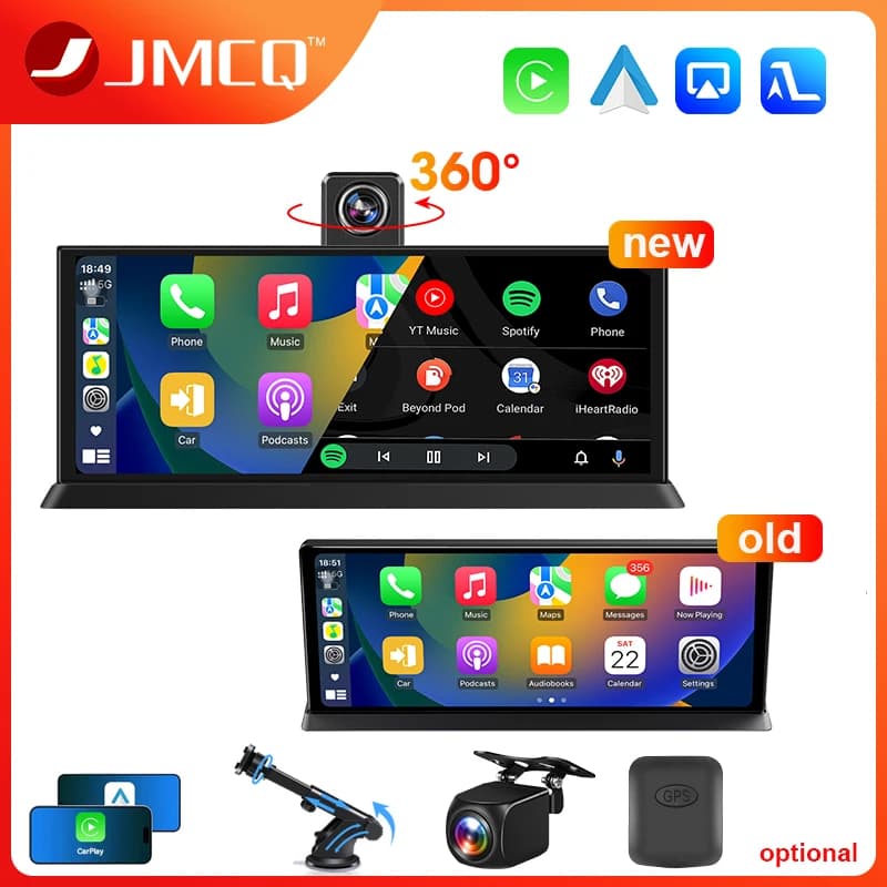 JMCQ 11.3" 4K wireless Carplay Dash Cam Rearview mirror camera Bluetooth Android Auto Dual Lens Car DVR Video Recorder GPS AUX