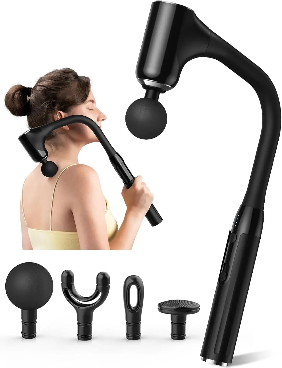 Background Massage Gun with 12MM Percussion, Adjustable Speed and 4 Heads to Relieve Pain, Collo and Gambe