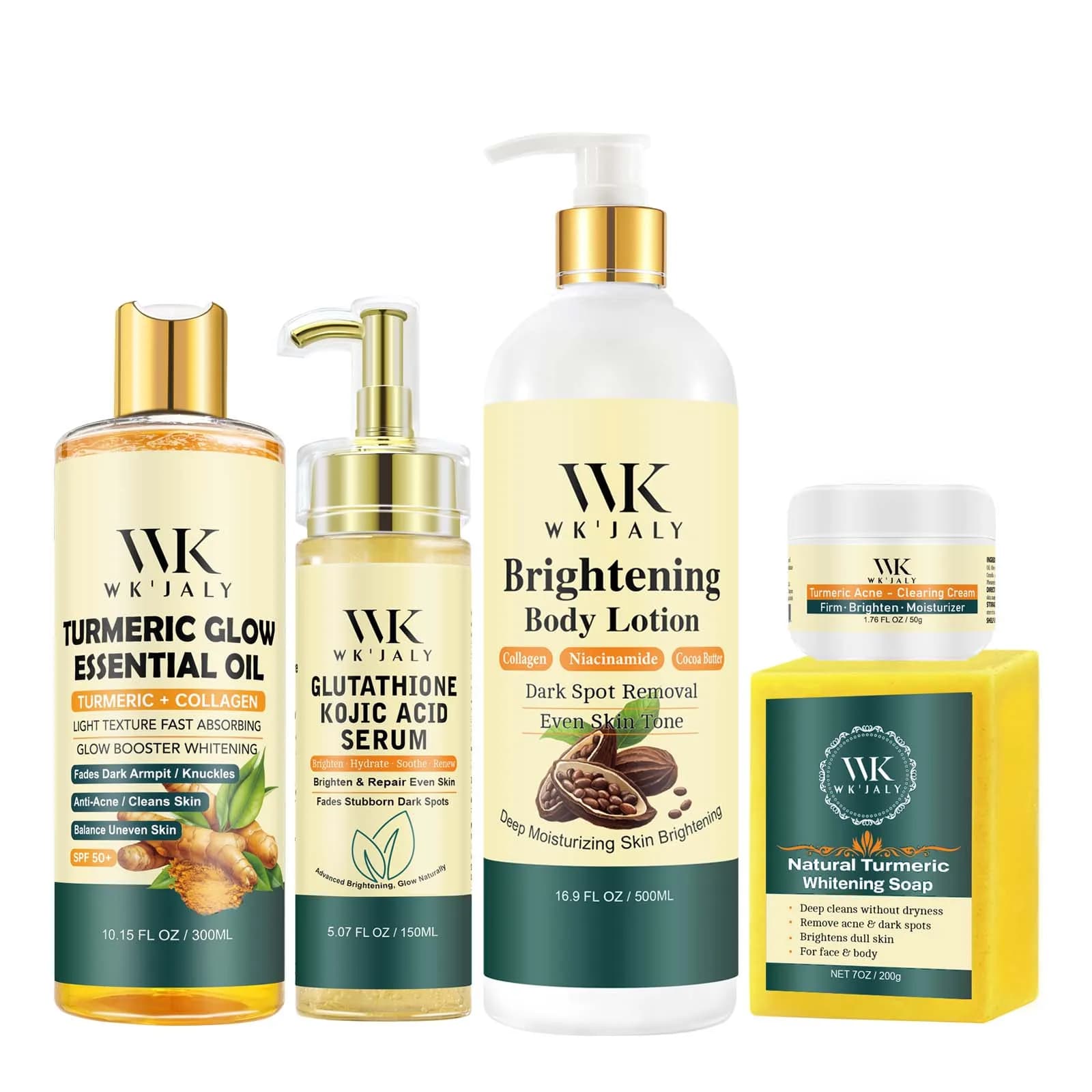 Set per la Cura della Pelle Sbiancante WK JALY, Idratante con Collagene, Glutatione, Curcuma Naturale, Rimuove Acne e Macchie Scure, Uniforma il Tono della Pelle