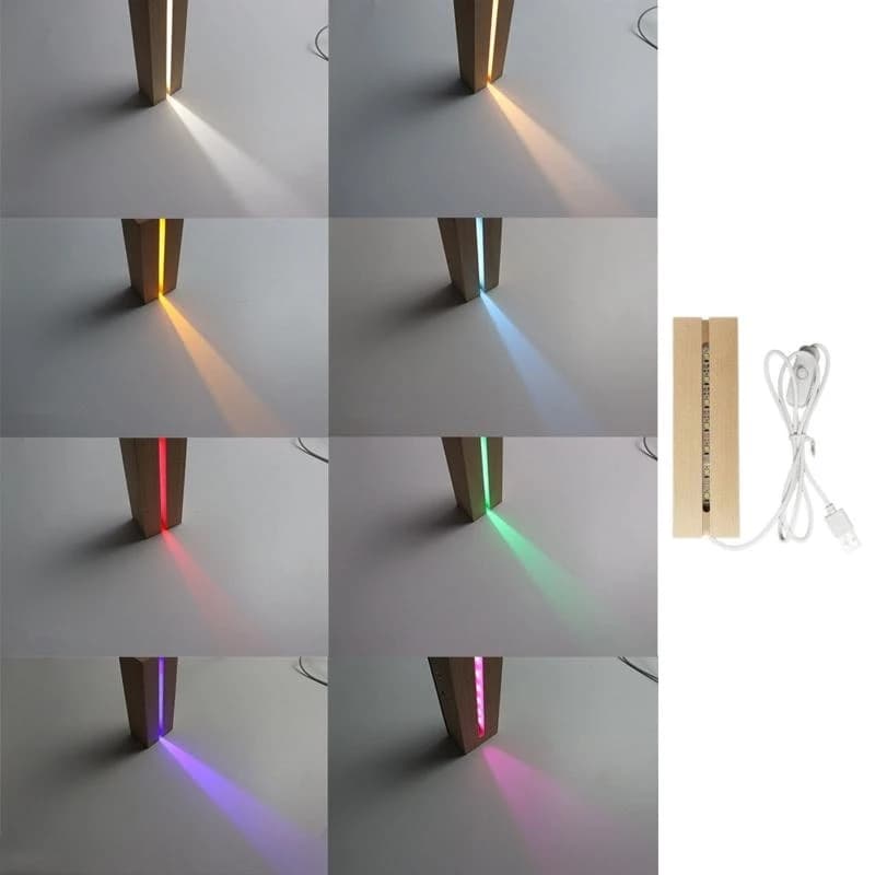 Wooden decorative base wooden stand wooden stand display 8 color LED lights