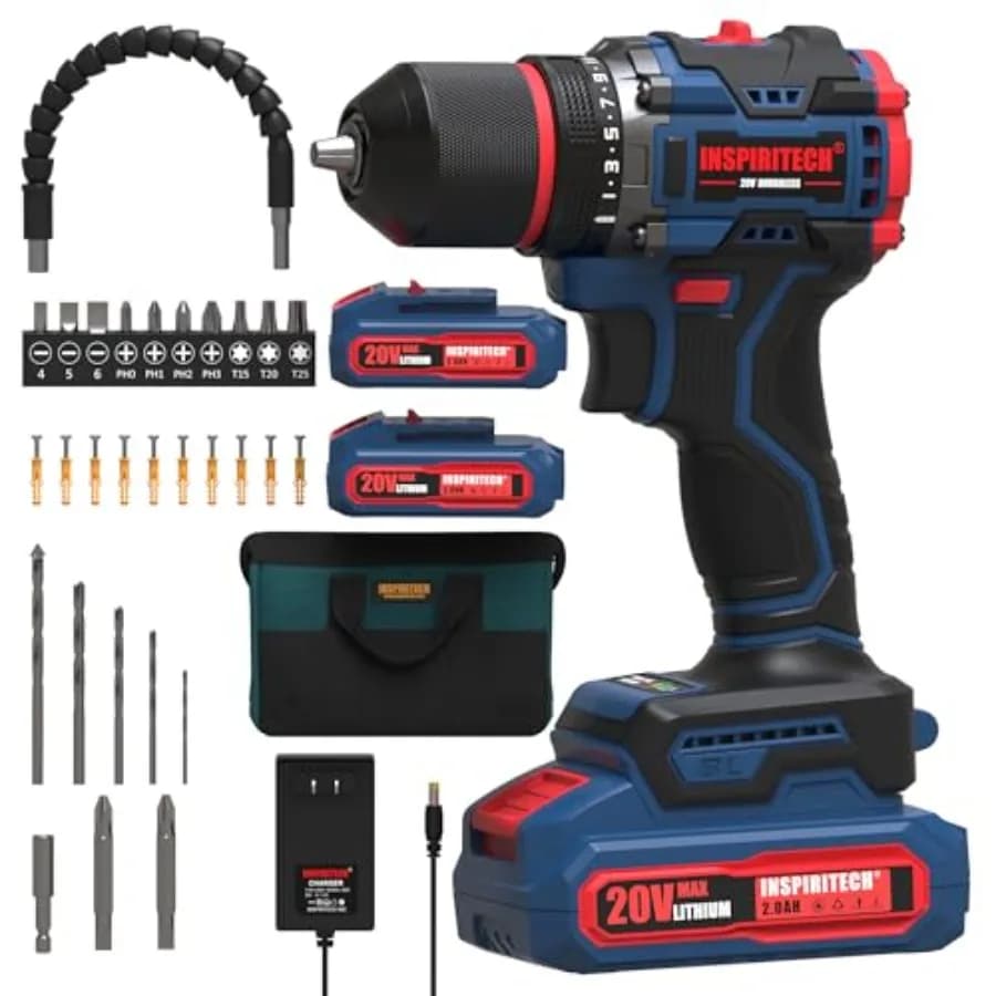 20V Brushless Battery Screwdriver with 2 Batteries and Charger, 3/8 Pollice Metal Spindle, 22 Pair Settings