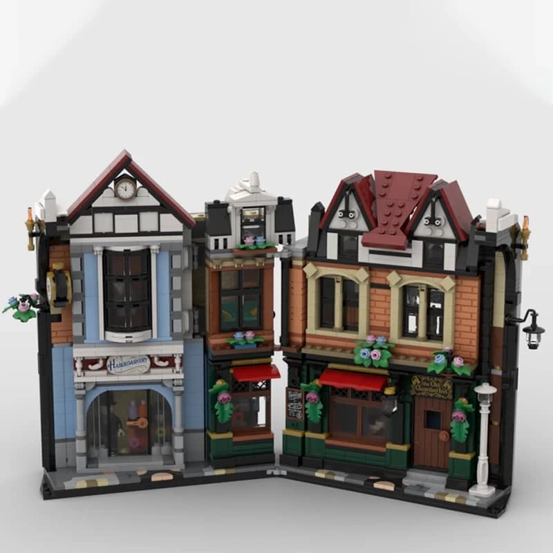 1797PCS MOC città strada scena edificio angolo Tudor libro angolo modello assemblaggio fai da te building block giocattoli regalo di compleanno per bambini