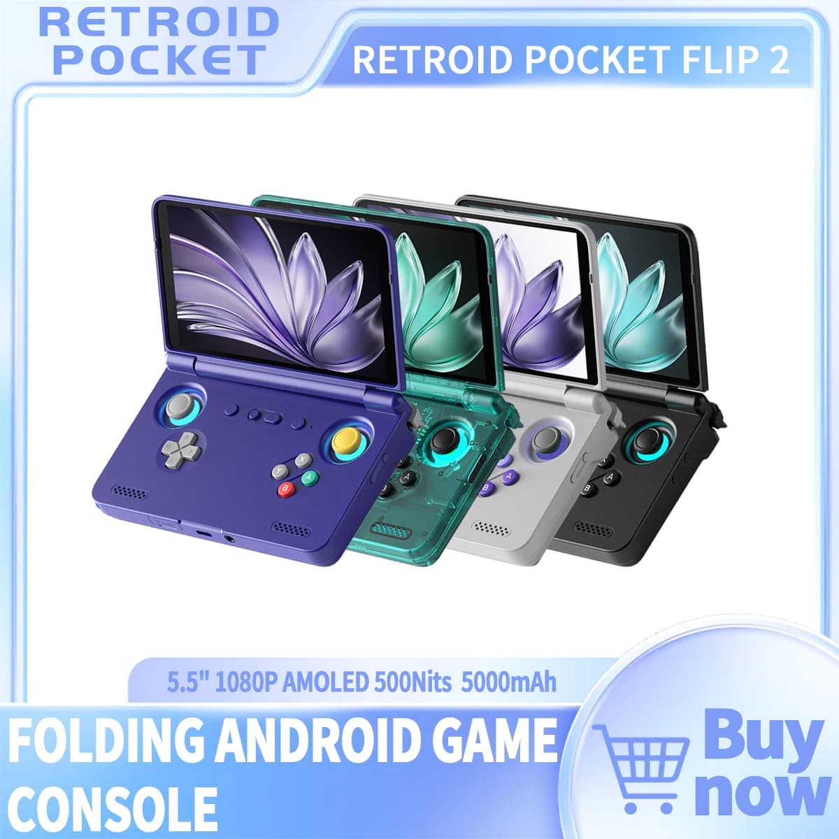 2025 Retroid Pocket Flip2 Retro Handheld Game Console Android13 5.5 Inch AMOLED Touch Screen Video Player Wifi Bluetooth PSP PS2