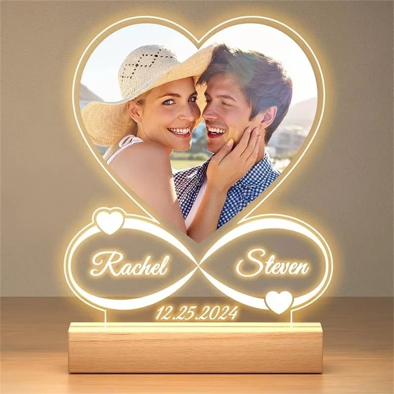 Cornice per foto personalizzata Amore Placca acrilica personalizzata Cornici per foto personalizzate Regali di compleanno per anniversario con luce per le donne