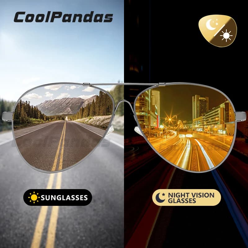 CoolPandas Men's Aviation Sunglasses Polarized photochromatic glasses Driving glasses for women's night vision of high quality zonnebril heren