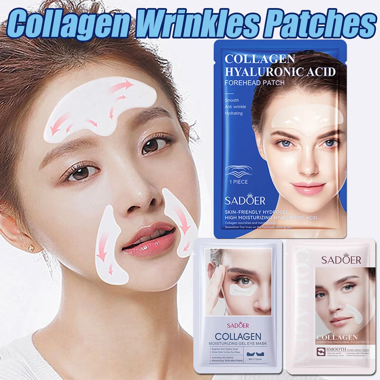 10 pcs SADOER Hyaluronic Acid Collagen Mask For Face For Front Eyes Hydrating Glove Hydrating Satin Face Toppes and Skin Care Coats