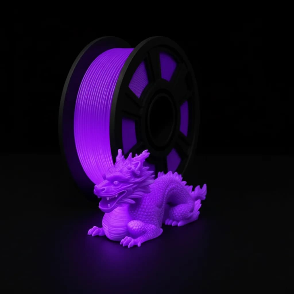 Filament PLA shaded by 1,75 mm that lights in the dark with smooth surface, PLA fluorescent purple, 250 g coil