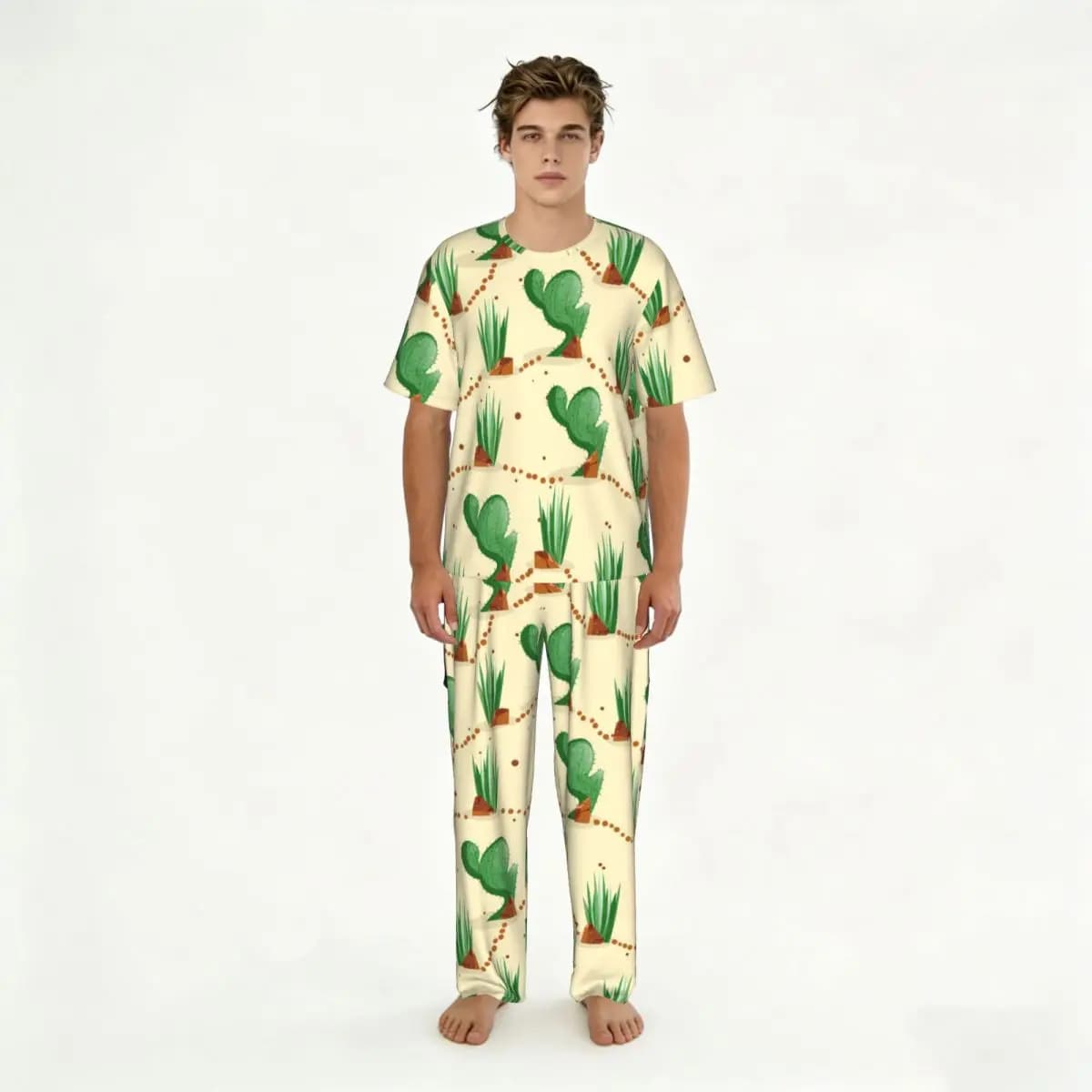 Short sleeve summer pajamas set + long trousers, nightwear, homewear, pajamas with cactus with thorns