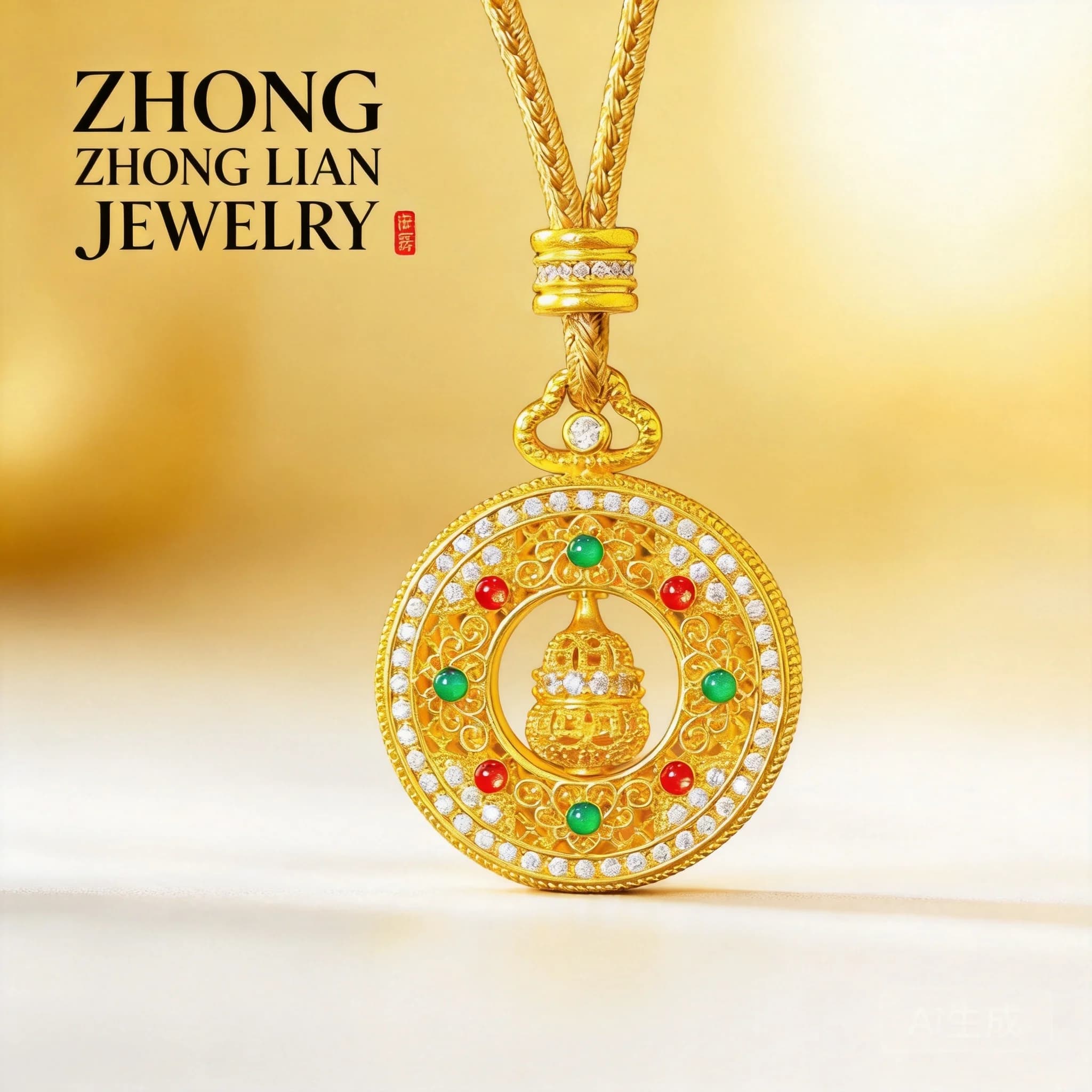 2026 Chinese Style Rotatable Gourd Compass Pendant Necklace Gold Plated Hollow Rhinestone Inlaid Jewelry For Women Daily Wear